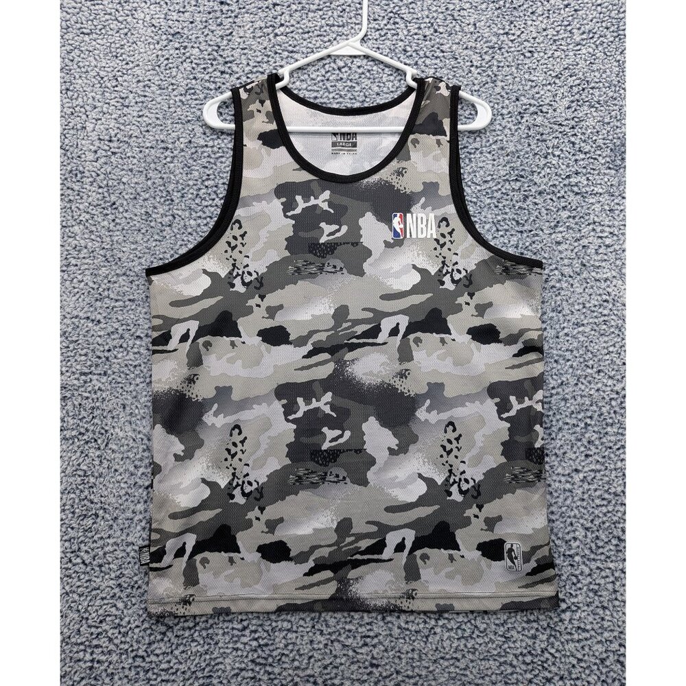 NBA Camo Mesh Tank Top Mens LG Lightweight Muscle Basketball Gym Lifting Gray